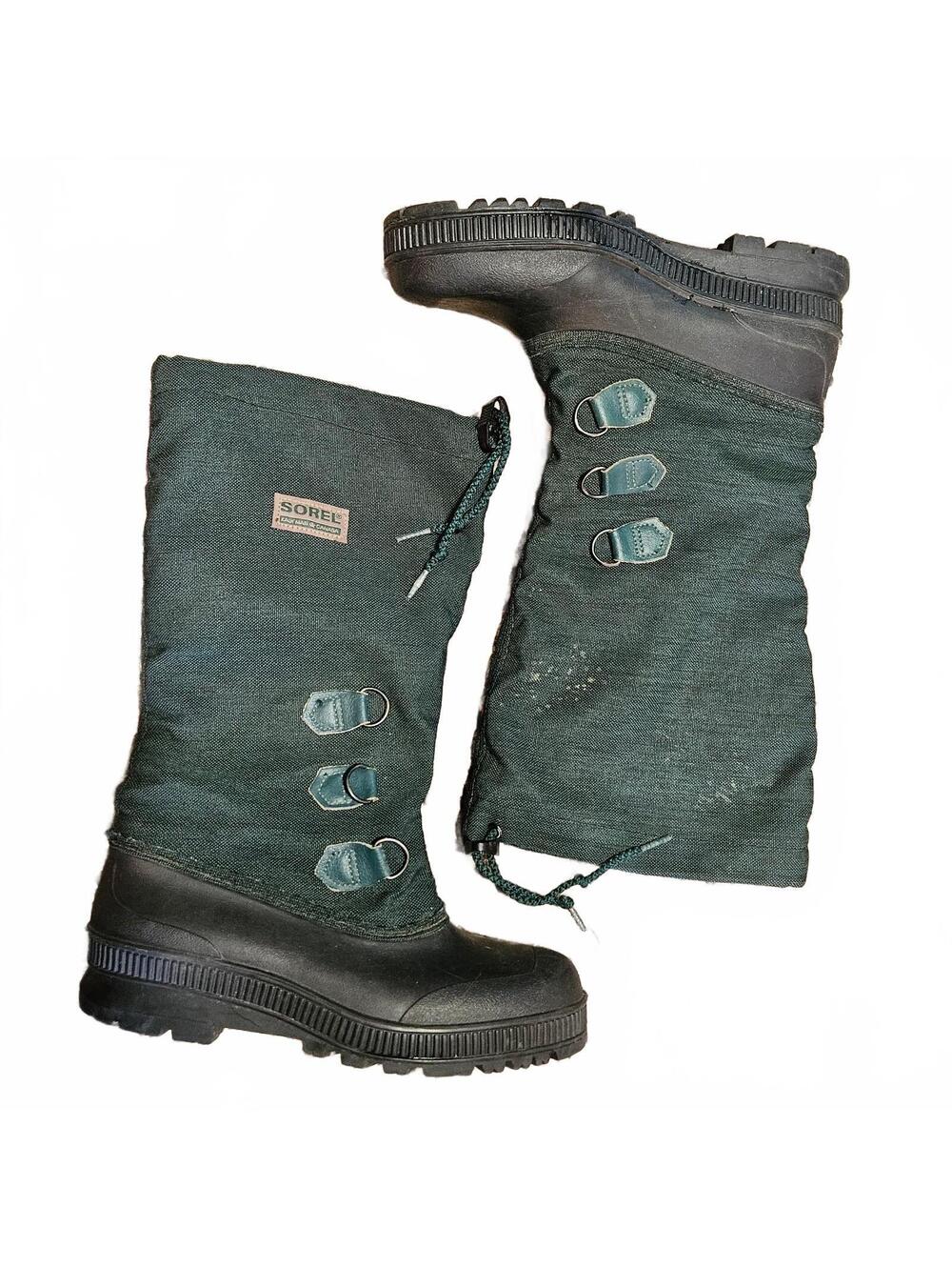Sorel Women's Sz 7 Kaufman Canadian Winter Snow Boots Green Rubber Duck Lace Up